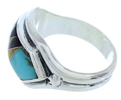 Southwest Jewelry Silver Multicolor Inlay Ring Size 8 YS72409